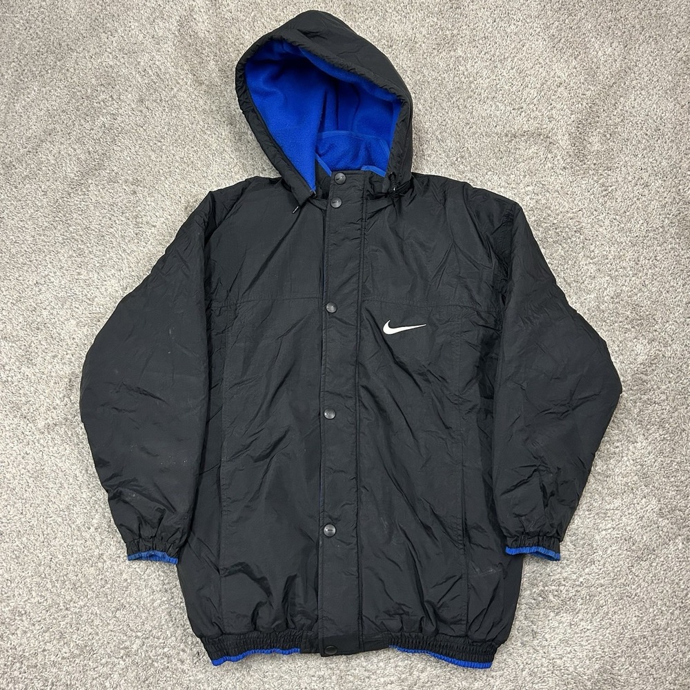 Vintage‎ Nike Puffer Jacket with Hood Mens Medium Spellout Fleece Lined 90s